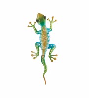 11" Yellow, Green and Blue Metal Gecko Wall Art Plaque