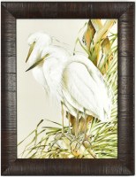 18" x 14" Two White Herons Gel Textured Print in Brown Frame