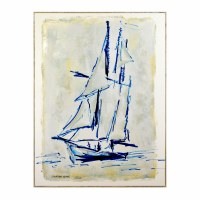 48" x 36" Blue and White Two Sails Canvas in Frame