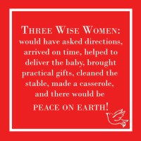 5" Square Red and White Three Wise Women Beverage Napkins