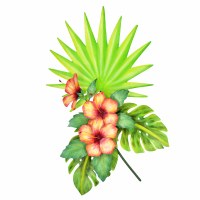 32" x 20" Painted Metal Hibiscus and Palmetto Tropical Wall Art Plaque