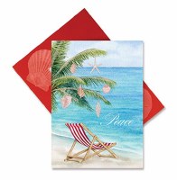 7" x 5" Box of 16 Shells on Palm Tree Over Beach Chair Christmas Greeting Cards