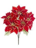 19.5" Faux Red and Gold Poinsettia Bush