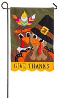 18" x 12" Mini Multicolored Cloth Pilgrim Turkeys Give Thanks Flag