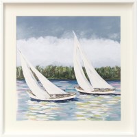 26" x 26" Square Two Sailboats Print with Glass Frame Under Glass