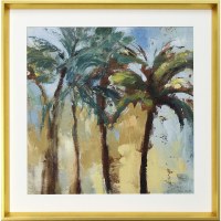 26" x 26" Square Green and Brown Five Palm Trees Print with Gold Frame Under Glass