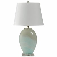 27" Frosted Light Aqua and Beige Glass Table Lamp