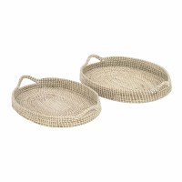 26" Oval Natural and White Seagrass Serving Tray