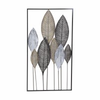 37" x 20" Silver, Bronze and Gold Metal Leaves Wall Art Plaque