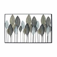 37" x 59" Silver, Bronze and Gold Leaves Metal Wall Art Plaque