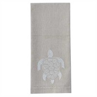 28" x 18" Beige and White Embroidered Sea Turtle Kitchen Towel