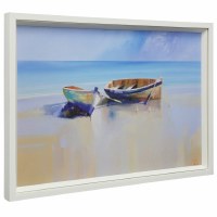 27" x 39" Multicolored Textured Framed Print of Two Boats on Beach