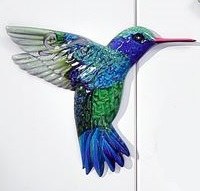 7" Blue Metallic Hummingbird Metal Wall Art Plaque