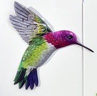 7" Pink Metallic Hummingbird Metal Wall Art Plaque