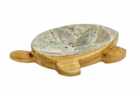 4" x 6" Turle Shaped Wood Soap Dish with Abalone Detail