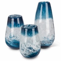 16" Gradient Dark Blue and White Round Bottom Glass Vase