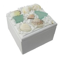 3" Square Wood Glass and Shell Top Jewelry Box