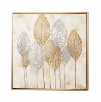 40" Square Silver and Gold Leaves on Framed Canvas