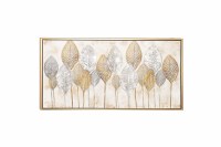 27" x 55" Silver and Gold Leaves on Framed Canvas