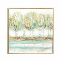 39" Square Aqua and Gold Trees on Framed Canvas