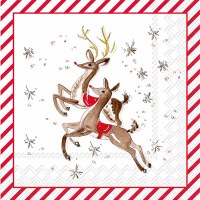 5" Square Red and Brown Reindeer Beverage Napkins