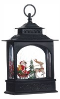 11" Black Santa in His Sleigh Black Water Lantern