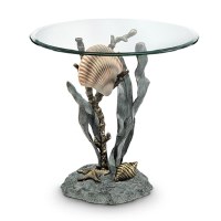 22" Round Verdigris and Bronz Shell Table with Glass Top