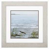 20" Square Framed Sandpiper on Shore Print Under Glass