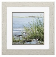 20" Square Framed Three Sandpipers on Shore Print Under Glass