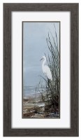 27" x 15 White Egret and Leftside Reeds Framed Print Under Glass