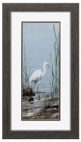 27" x 15" White Egret Between Reeds Framed Print Under Glass