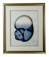 28" x 24" Marble Indigo 1 with Gold Frame Under Glass