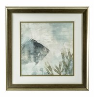 19" Square Coastal Fresco 1 with Gold Frame Under Glass