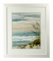 29" x 25" Beach at Dusk Beachscape with Off-White Frame Under Glass