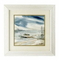 20" Square Rowboat in Subtle Mist with Off-White Frame Under Glass