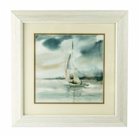 20" Square Sailboat in Subtle Mist with Off-White Frame Under Glass