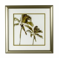 18" Square 2 Gold Palm Trees in Gold Frame Under Glass