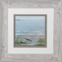 24" Square 1 Sandpiper with Reeds on Water Framed Under Glass