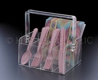 8" Clear Acrylic 5 Compartment Silverware and Napkin Holder