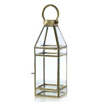 13" Distressed Brass and Beveled Glass Square Lantern