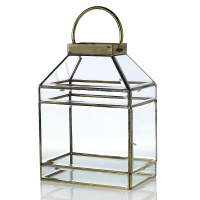 14" Distressed Brass and Beveled Glass Rectangle Lantern