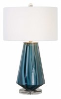 29" Turquoise With Blue Stripes Glass Cone Lamp
