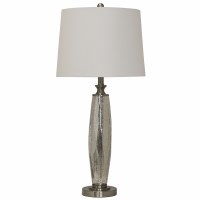 32" Distressed Silver Finish Seeded Glass Column Table Lamp with White Drum Shade