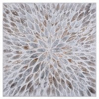 40" Square Silver and Gold Abstract Petal Design Print