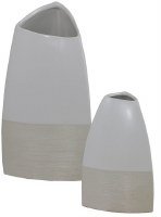14" Gray and Beige Triangle Ceramic Vase
