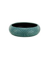 9" Round Turquoise Lattice Pattern Low Dish Pot