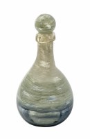 13" Ocean Blue and Green Painted Glass Bottle with Round Top