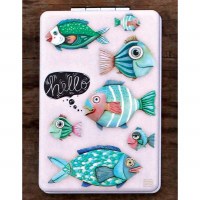 4" Multicolored Hello Fish Compact Mirror