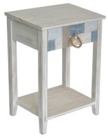 18" Rustic White and Blue Patchwork End Table