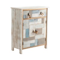 36" Rustic White and Blue Patchwork Drawer Cabinet